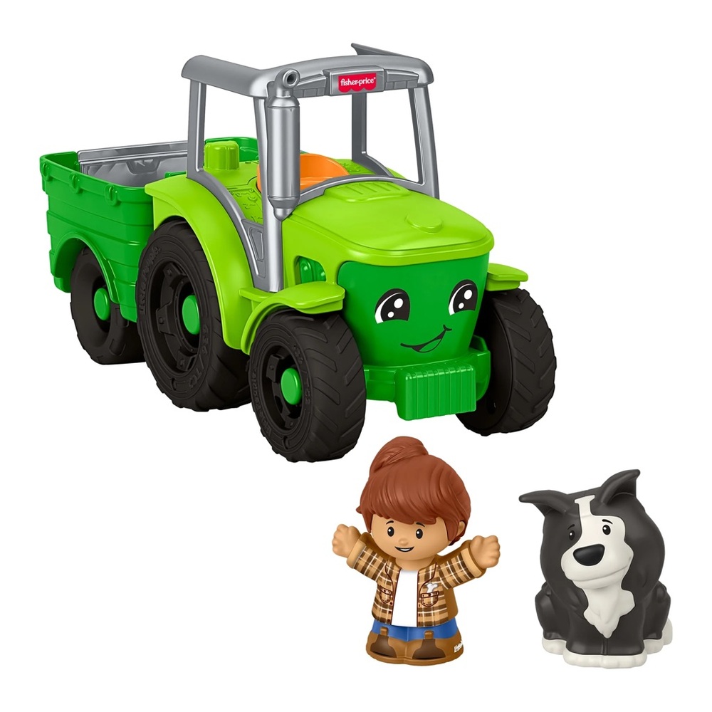 Fisher-Price Smiling Green Tractor with Figures Little People Push Play Tractor